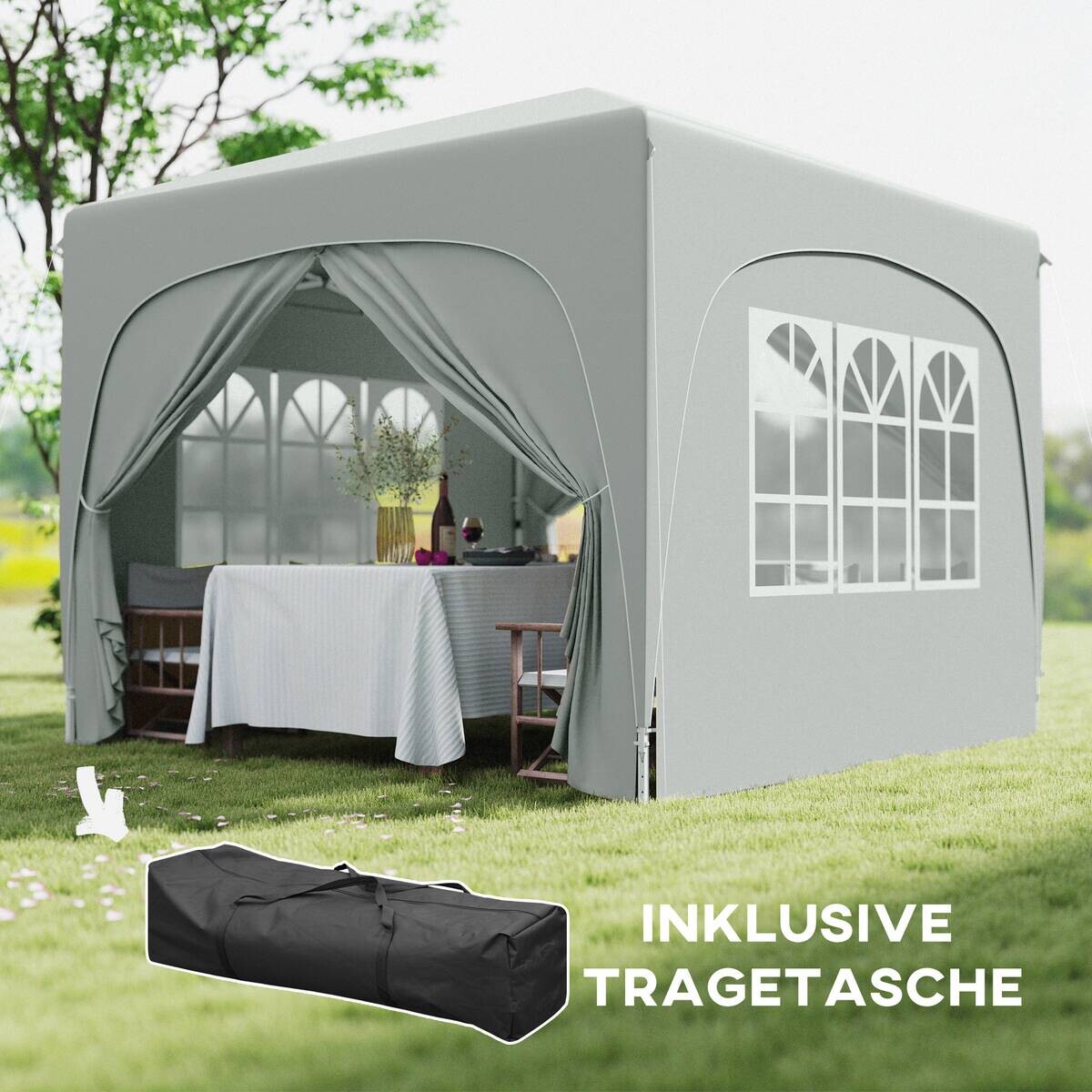 Outsunny Pavillon hellgrau Metall B/H/L: ca. 300x273x300 cm