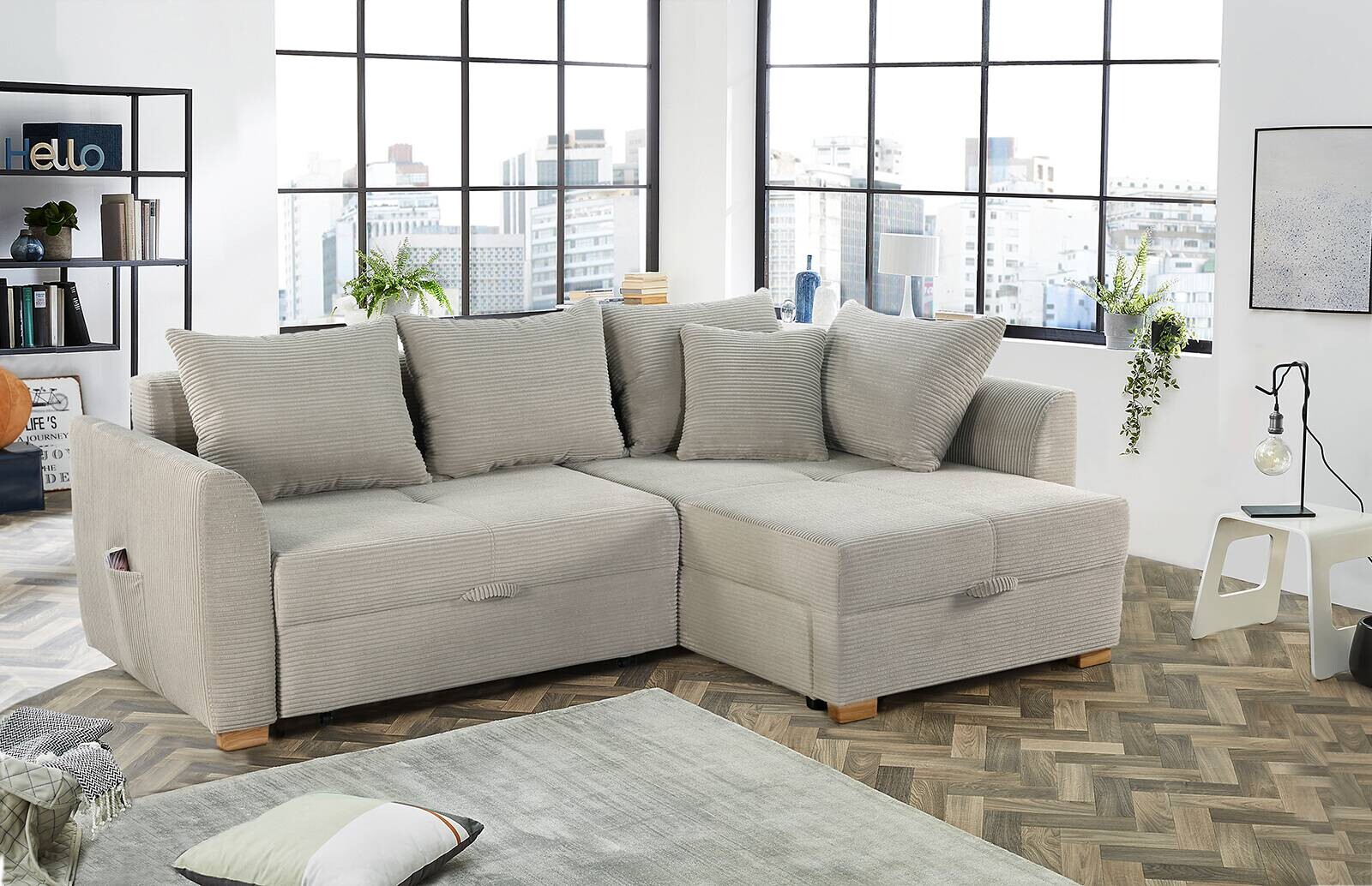 Ecksofa mit Bettfunktion und Bettkasten Greige B/H/T: ca. 236x81x160 cm Ecksofa mit Bettfunktion und Bettkasten Greige B/H/T: ca. 236x81x160 cm