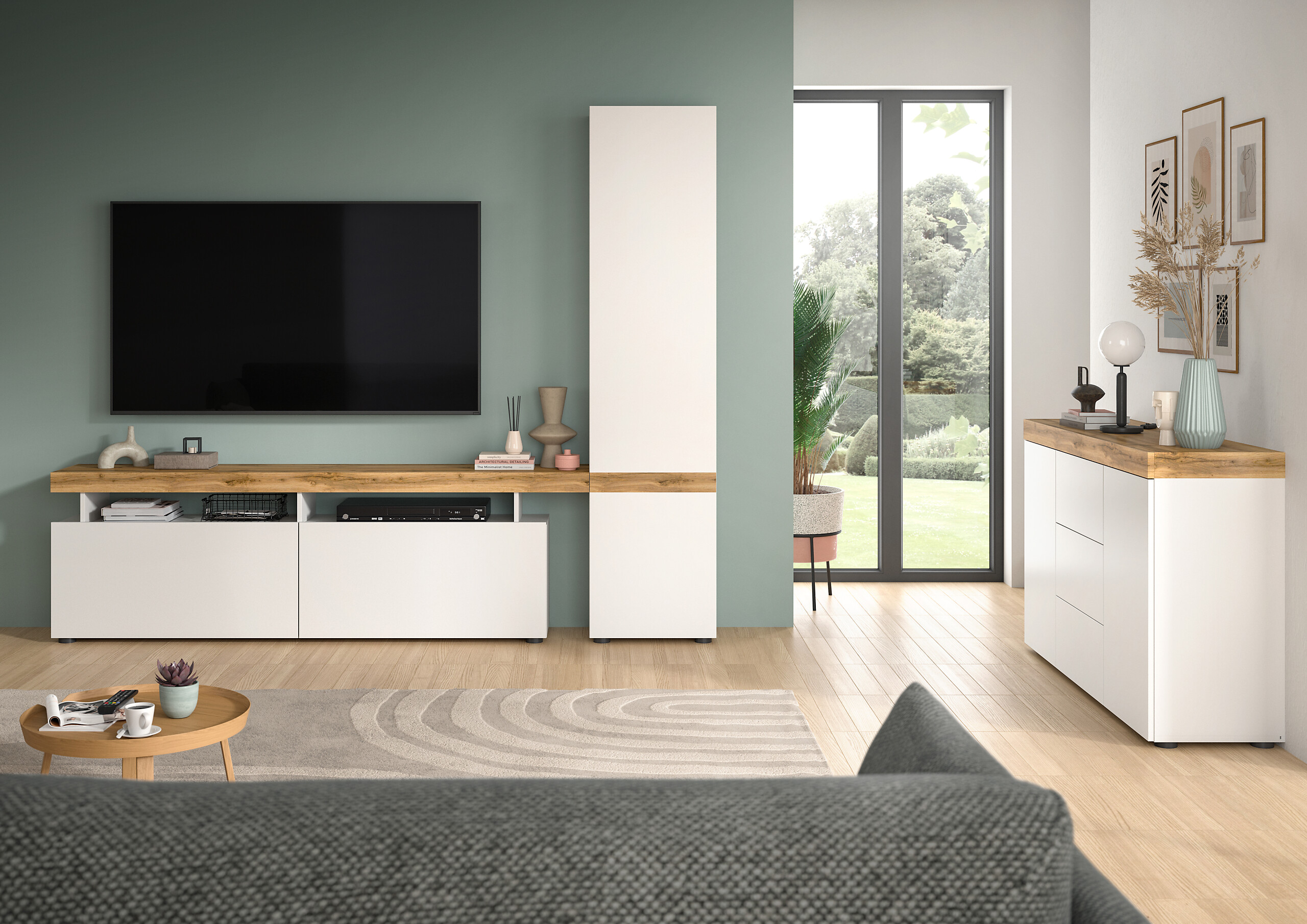 Sideboard Sugar weiß Eiche Wotan Nachbildung B/H/T: ca. 125x80x37 cm