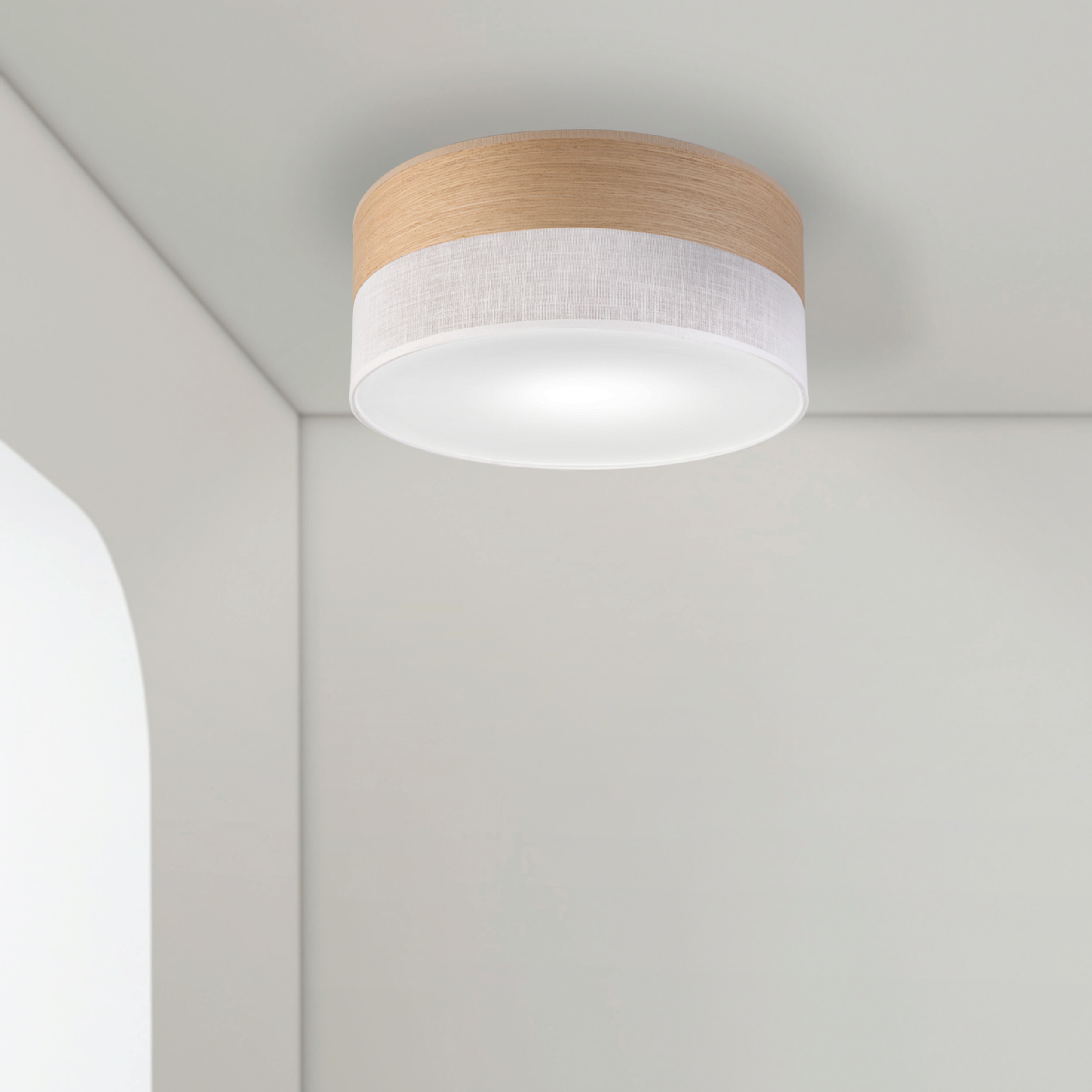 Lamkur Deckenleuchte weiß Eiche PVC Holz B/H/L: ca. 35x15x35 cm E27 1 Brennstellen