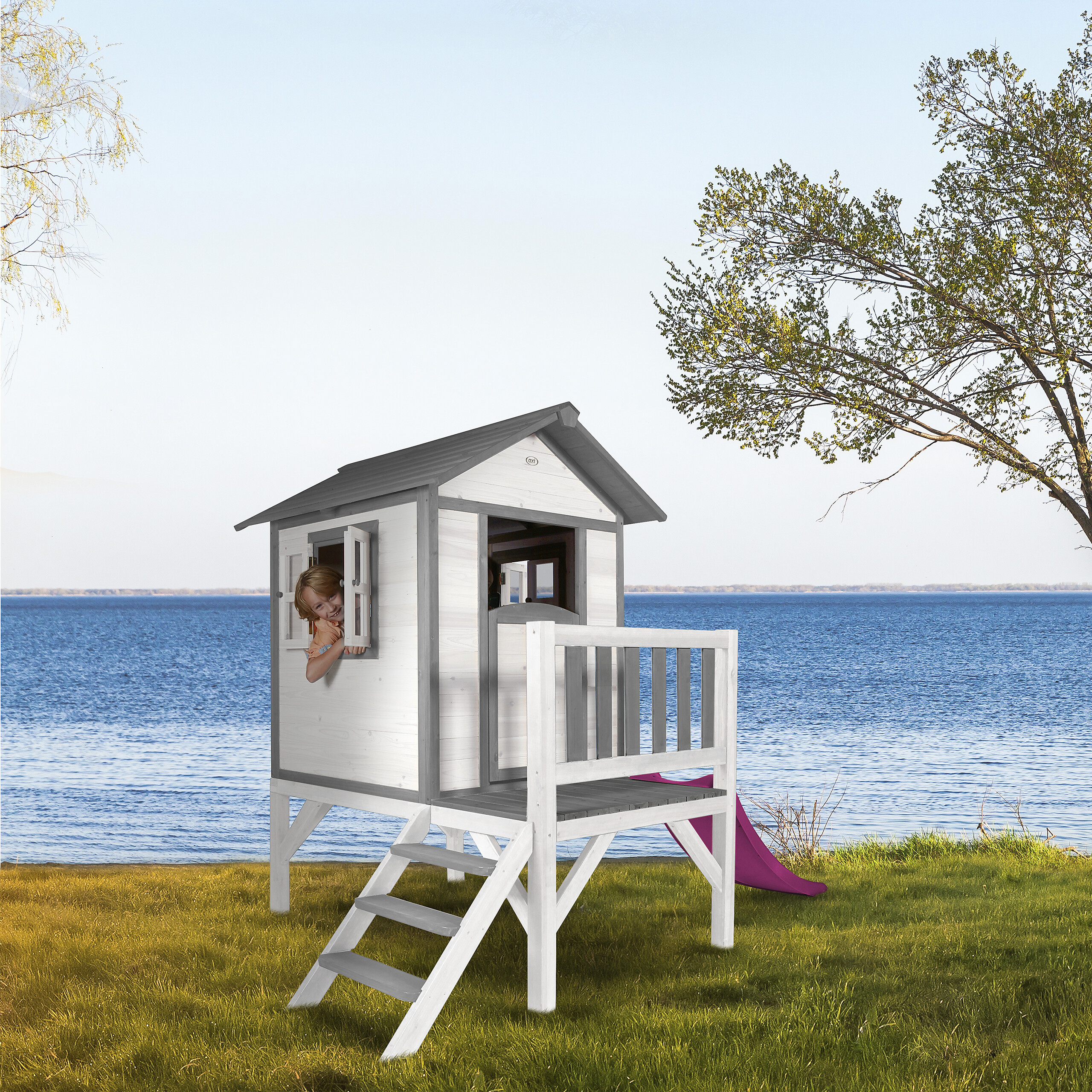 AXI Spielhaus Lodge XL grau B/H/T: ca. 240x189x167 cm