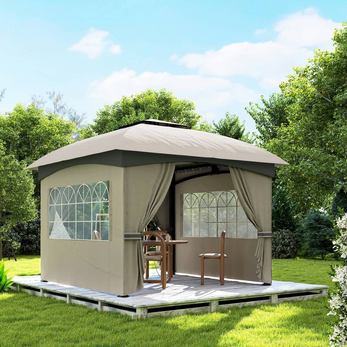 Outsunny Pavillon hellgrau Metall B/H/L: ca. 335x285x335 cm