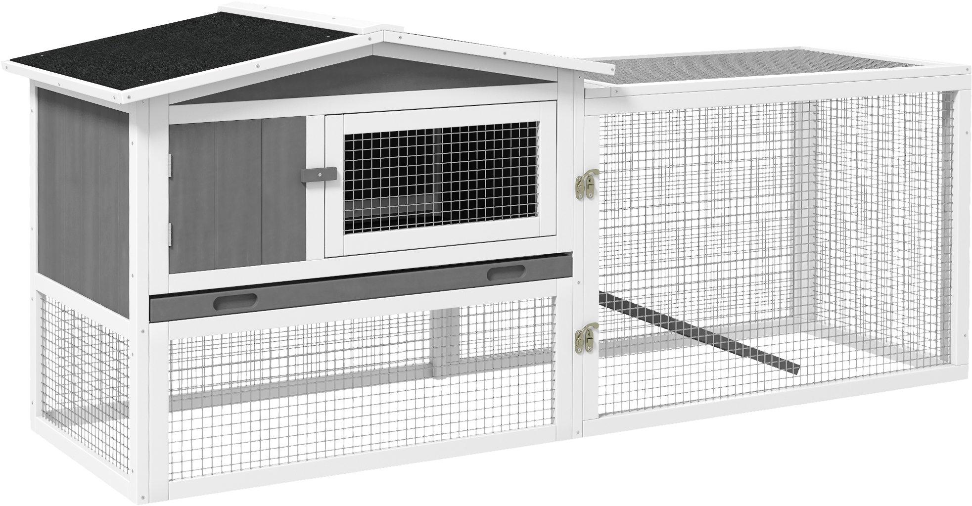PawHut Zwergkaninchenstall hellgrau Holz B/H/L: ca. 58x68x156 cm