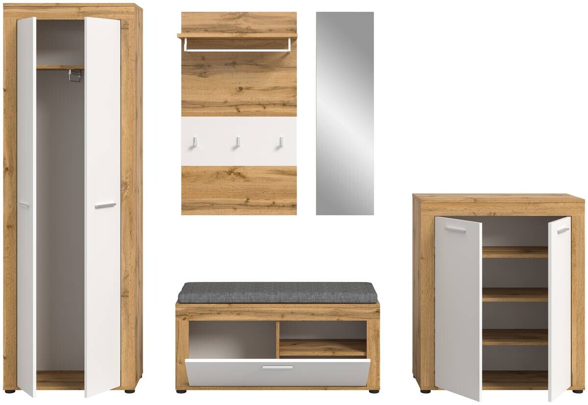 Garderobe JAM Eiche Wotan Nachbildung weiß B/H/T: ca. 285x191x35 cm