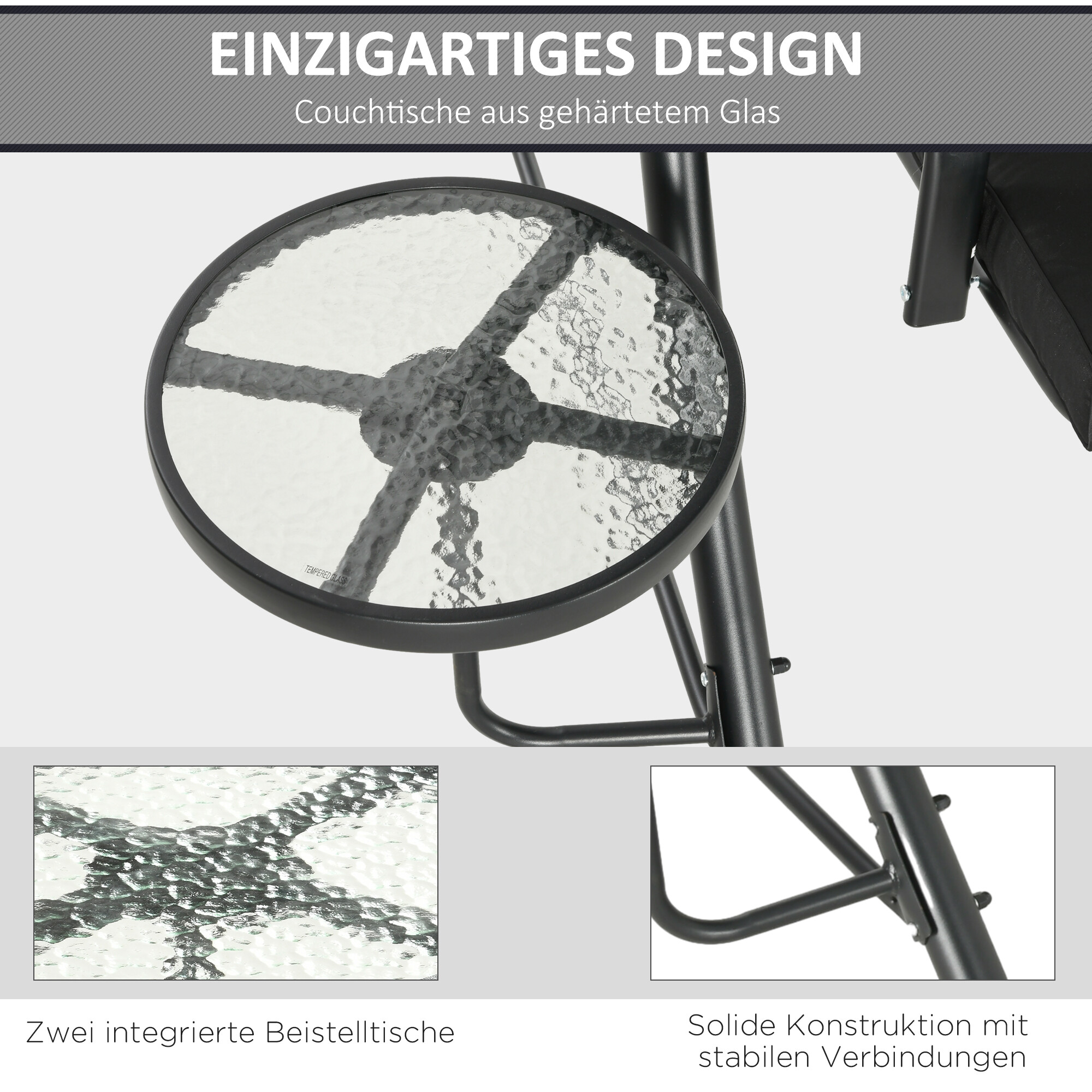 Outsunny Hollywoodschaukel schwarz Polyester B/H/L: ca. 135x177x278 cm