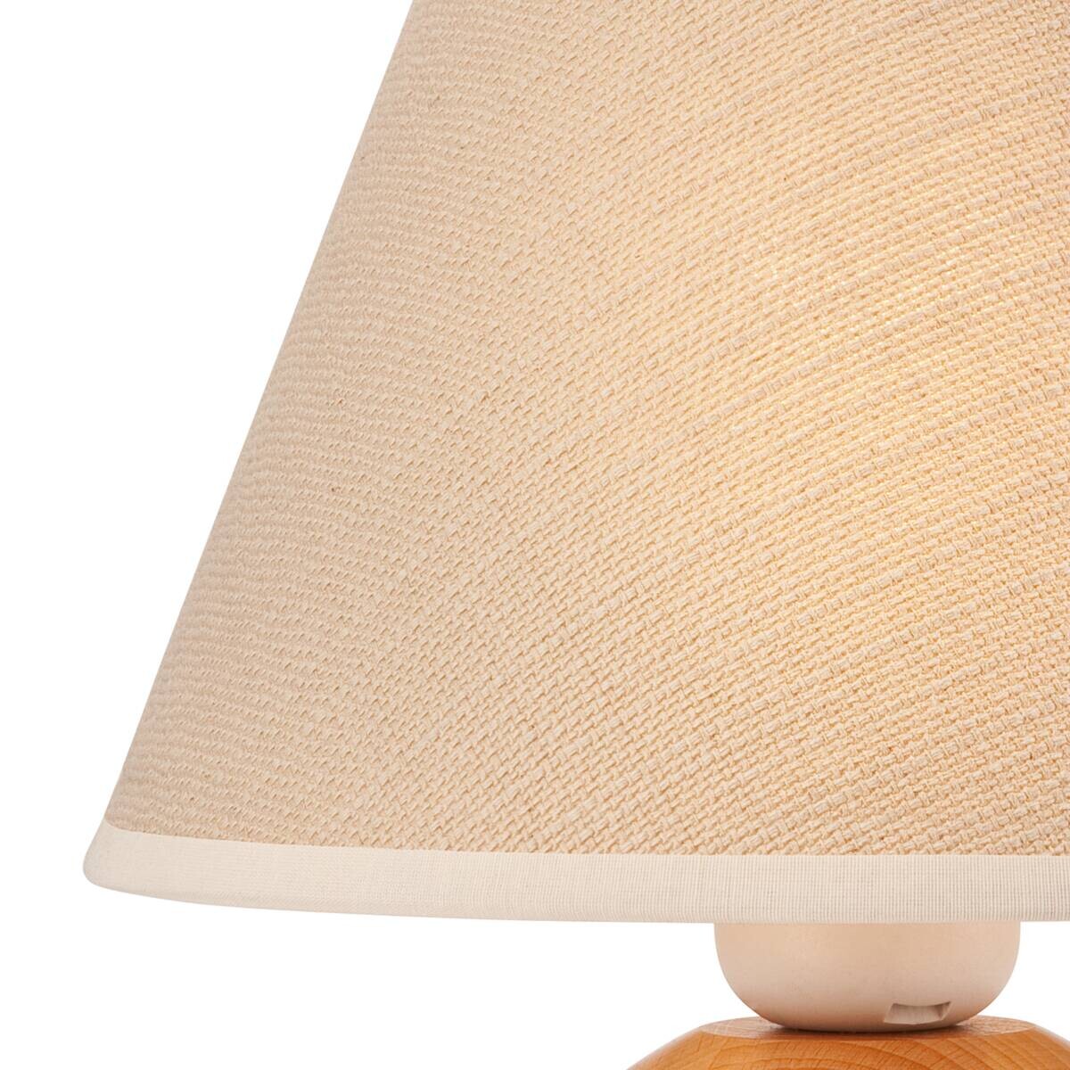 Lamkur Tischleuchte Ball natur Holz Stahl Stoff H/L: ca. 24x19 cm E27 1 Brennstellen