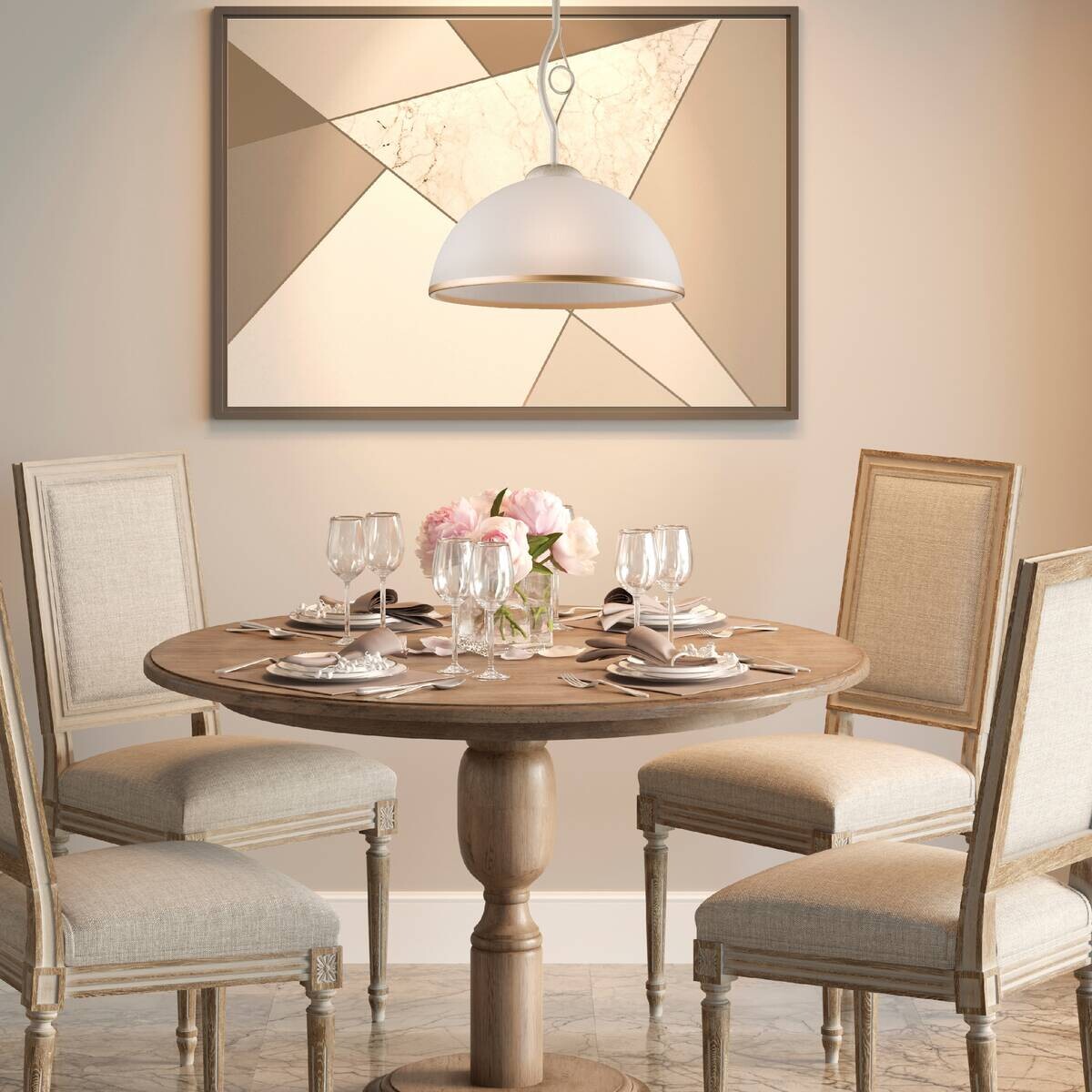 Lamkur Pendelleuchte Retro II weiß Stahl Glas H/L: ca. 45x32,5 cm E27 1 Brennstellen