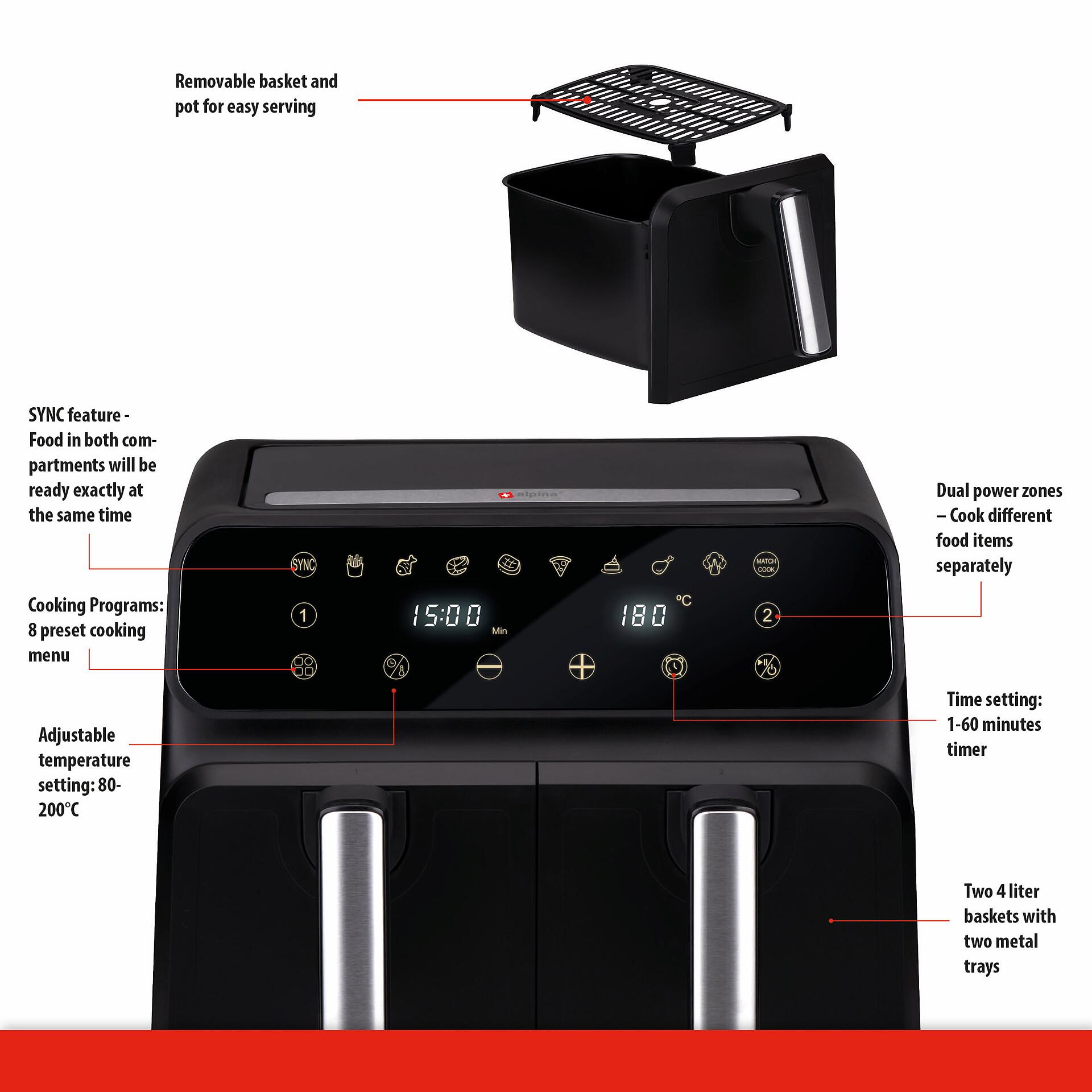 alpina Heißluftfritteuse 871125224012 schwarz Kunststoff B/H/L: ca. 38x36x32 cm ca. 8 l