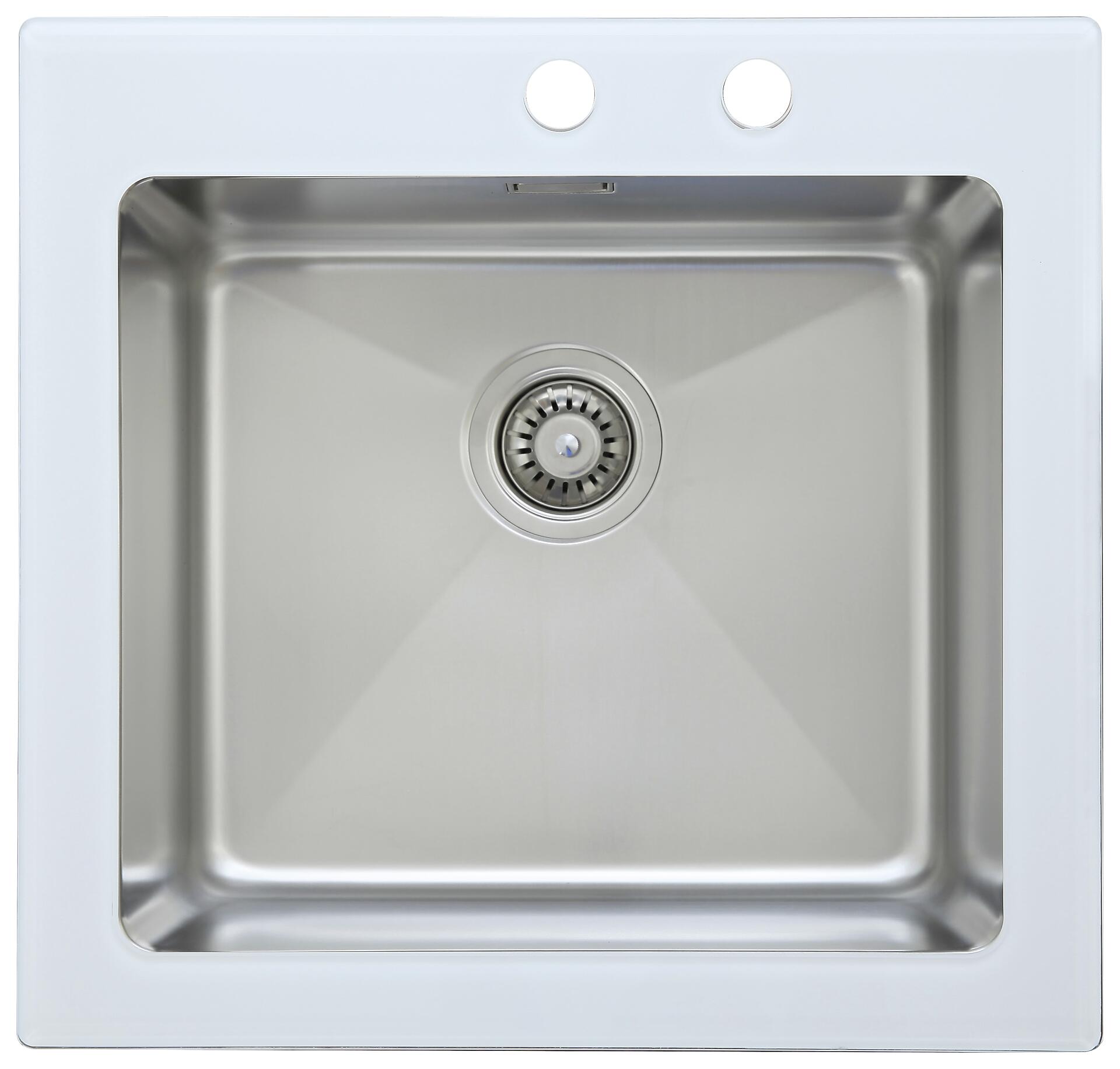 Respekta Einbauspüle New York 55 x 53 W weiß Glas Edelstahl B/H/T: ca. 55x21x53 cm