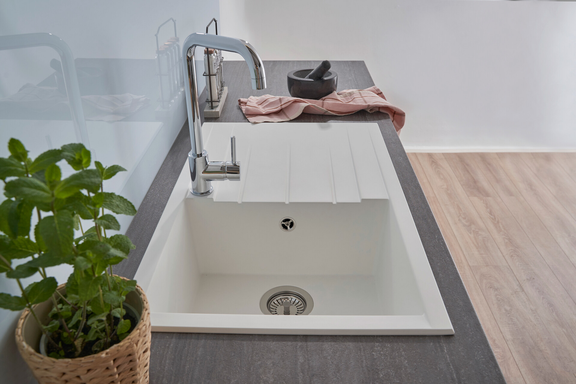 Respekta Einbauspüle Houston 80 x 50 W weiß Mineralite B/H/T: ca. 80x21x50 cm