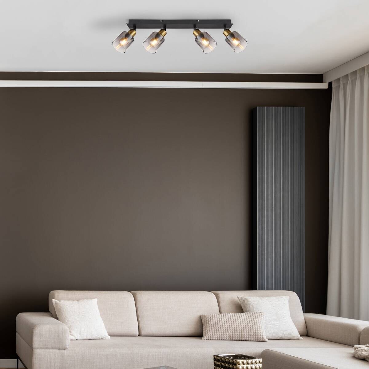 GLOBO Spot Hollsy schwarz Rauch Metall Glas B/H/L: ca. 8x18x55 cm E14 4 Brennstellen